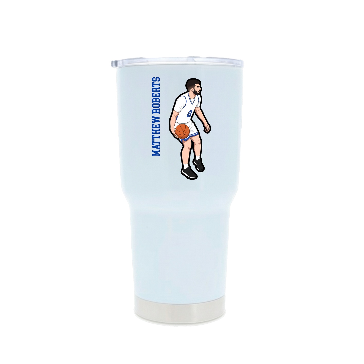 30oz Stainless Steel Tumbler — Name Vertical in White