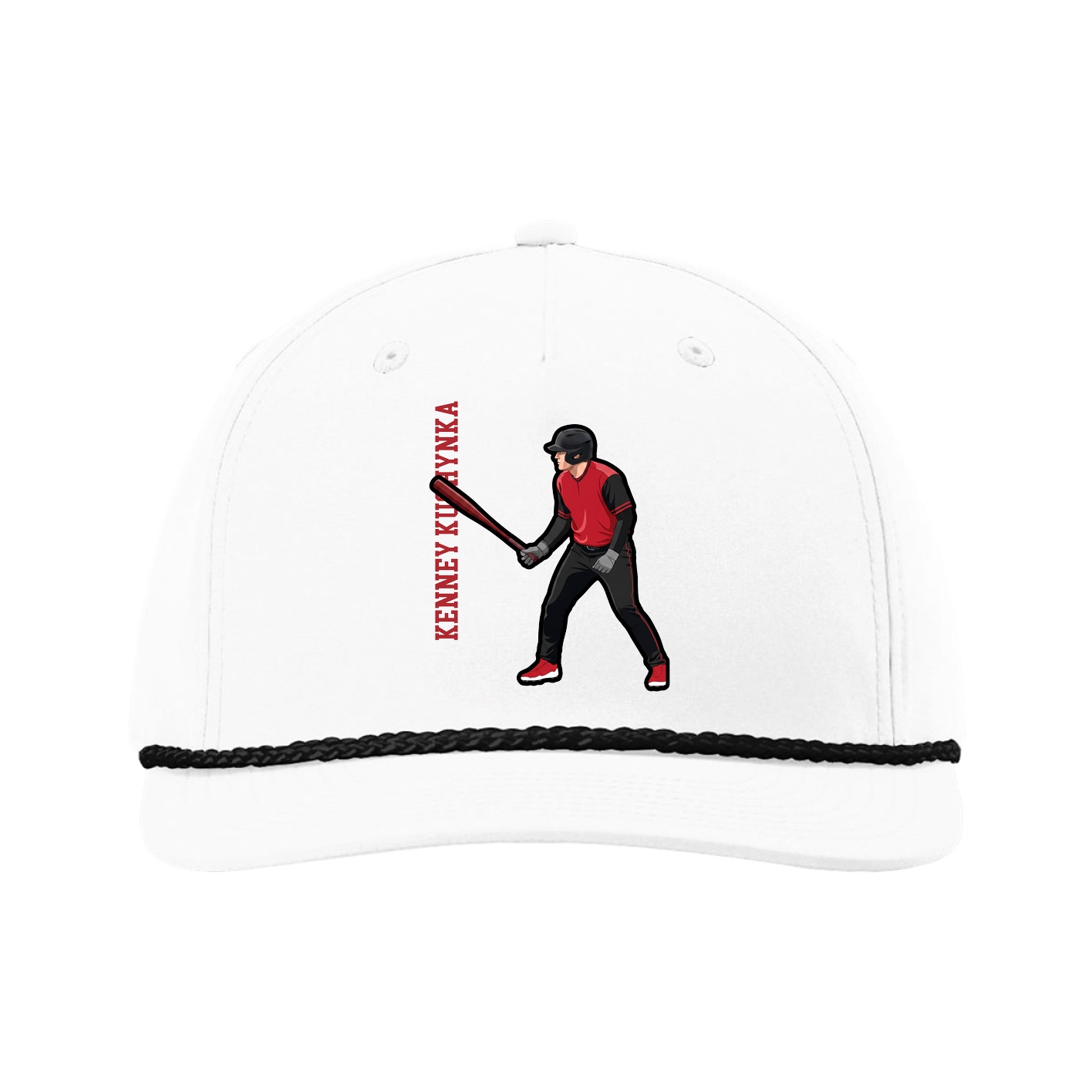 Five-Panel Classic Rope Cap — Name Vertical in White