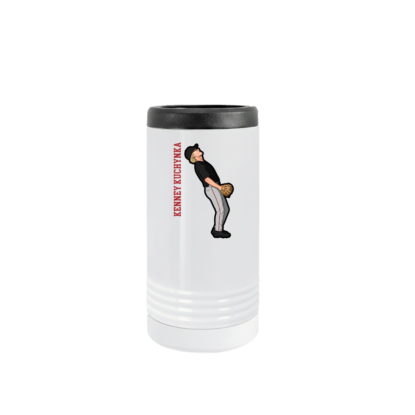 Slim Beverage Holder — Name Vertical in White