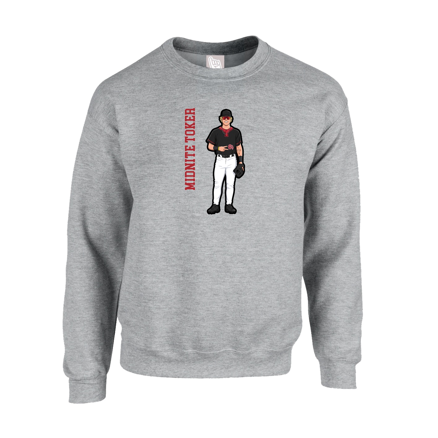 Fleece Crew — Name Vertical in Grey