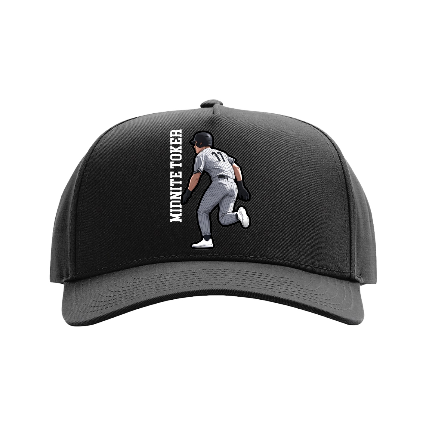 Full Fabric Five-Panel Champ Cap — Name Vertical in Black