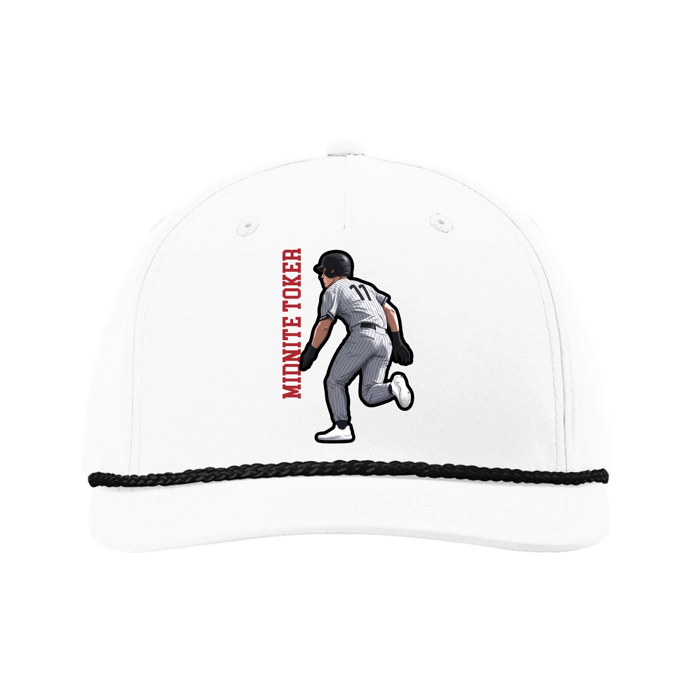 Five-Panel Classic Rope Cap — Name Vertical in White