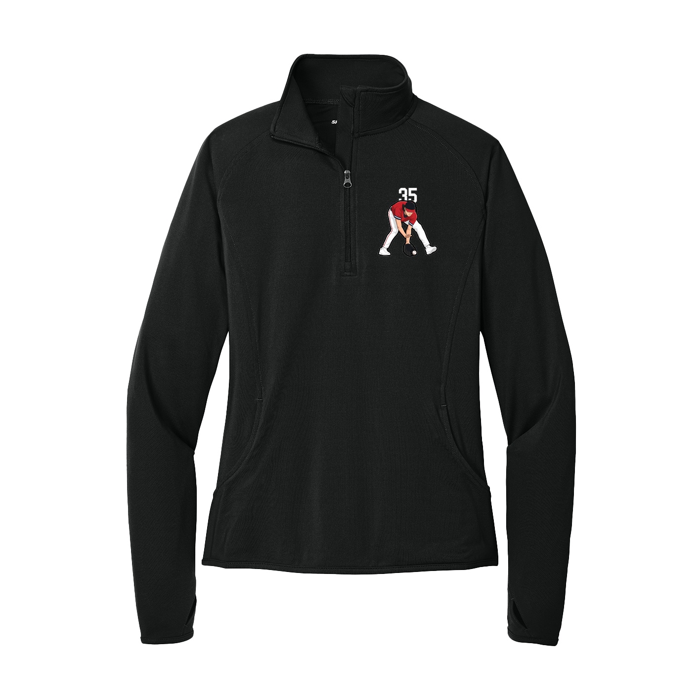 Women's Q-Zip Pullover — Number Top in Black