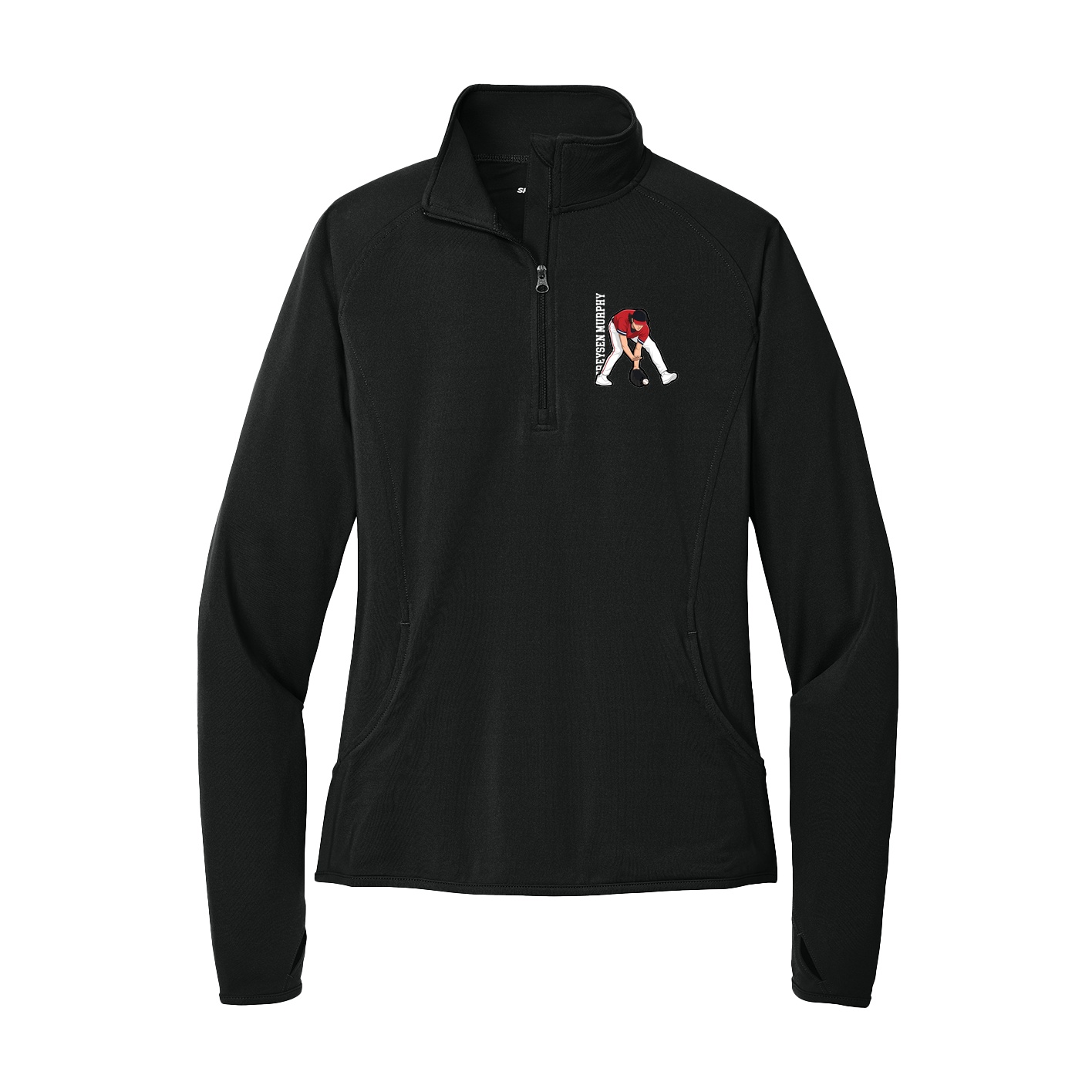 Women's Q-Zip Pullover — Name Vertical in Black