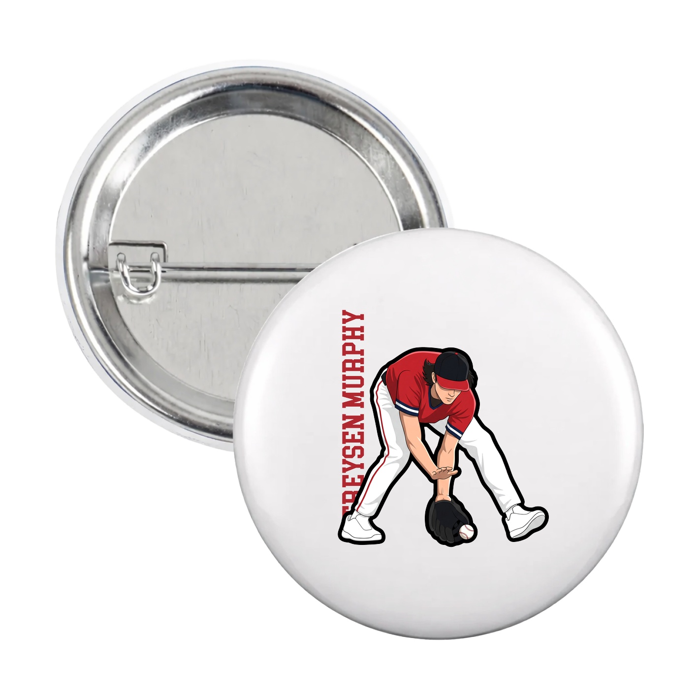 Game Day Button — Name Vertical in White