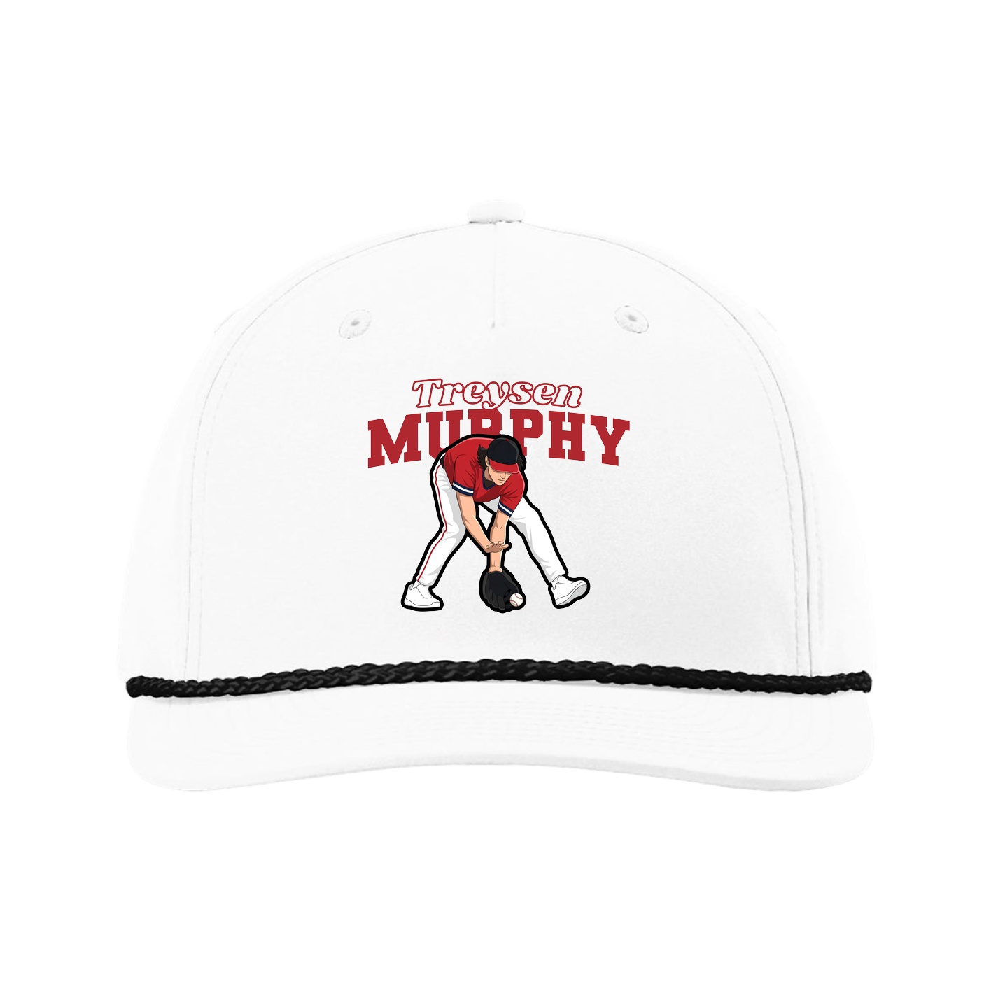 Five-Panel Classic Rope Cap — Name Arch in White