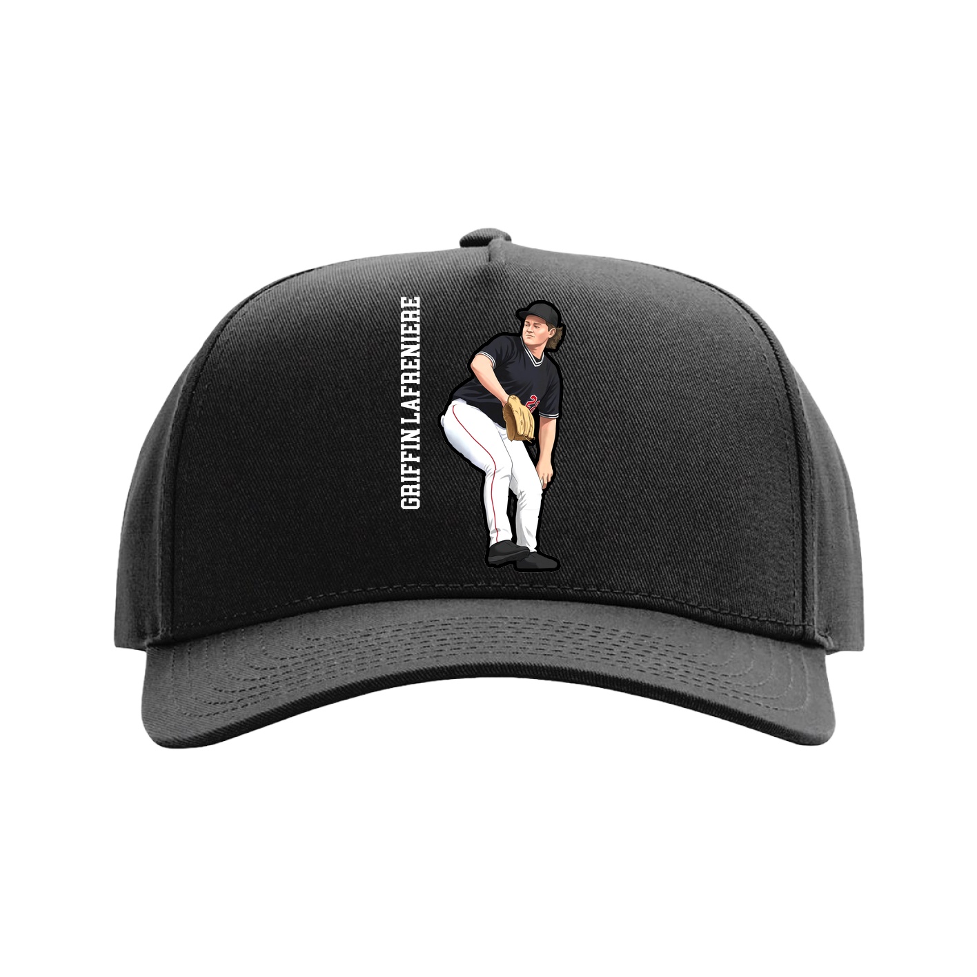 Full Fabric Five-Panel Champ Cap — Name Vertical in Black