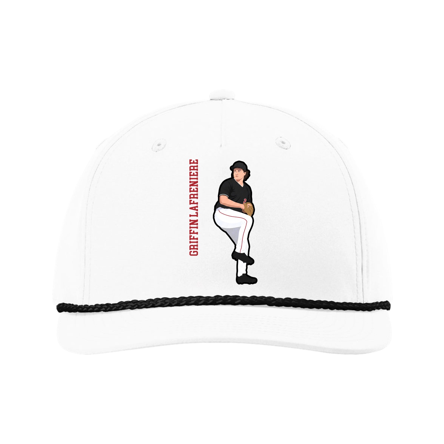 Five-Panel Classic Rope Cap — Name Vertical in White