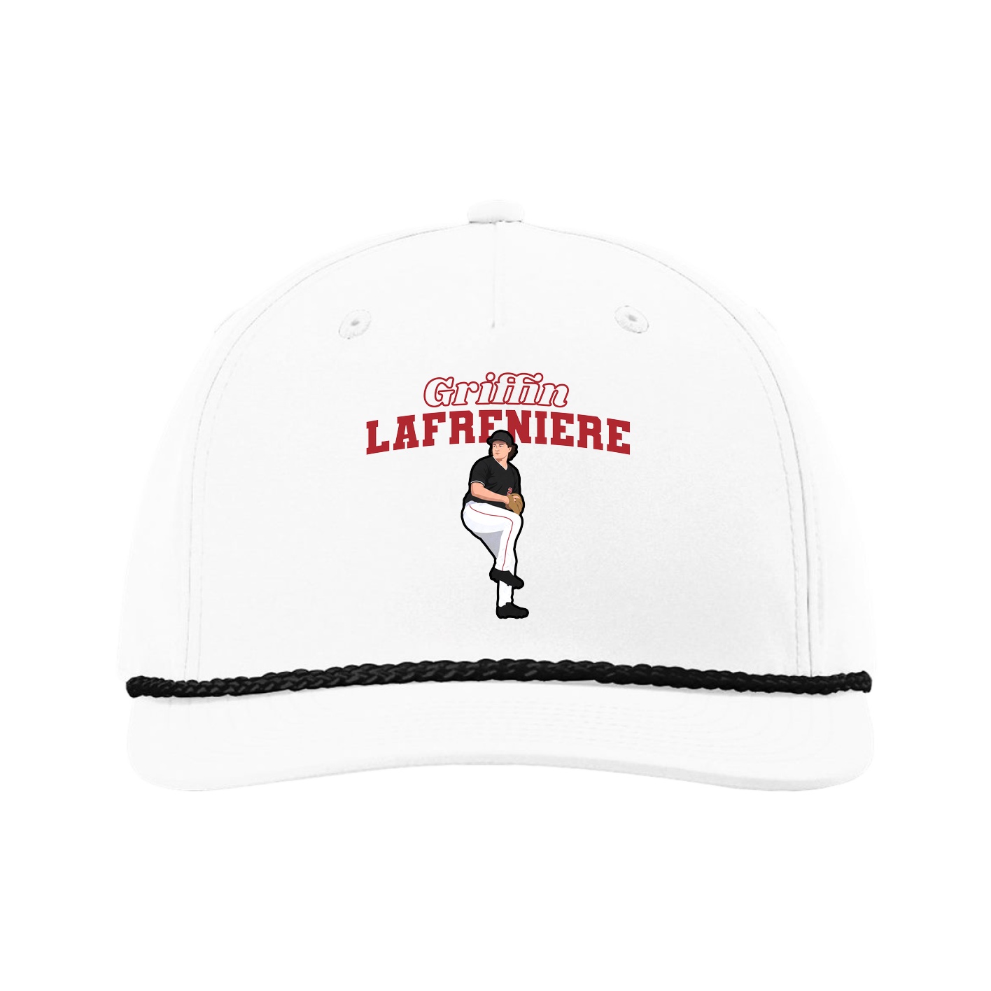 Five-Panel Classic Rope Cap — Name Arch in White
