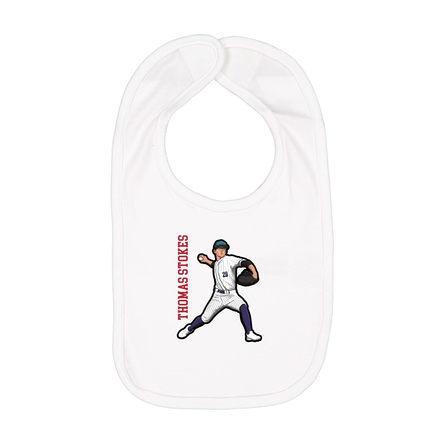 Infant Bib — Name Vertical in White