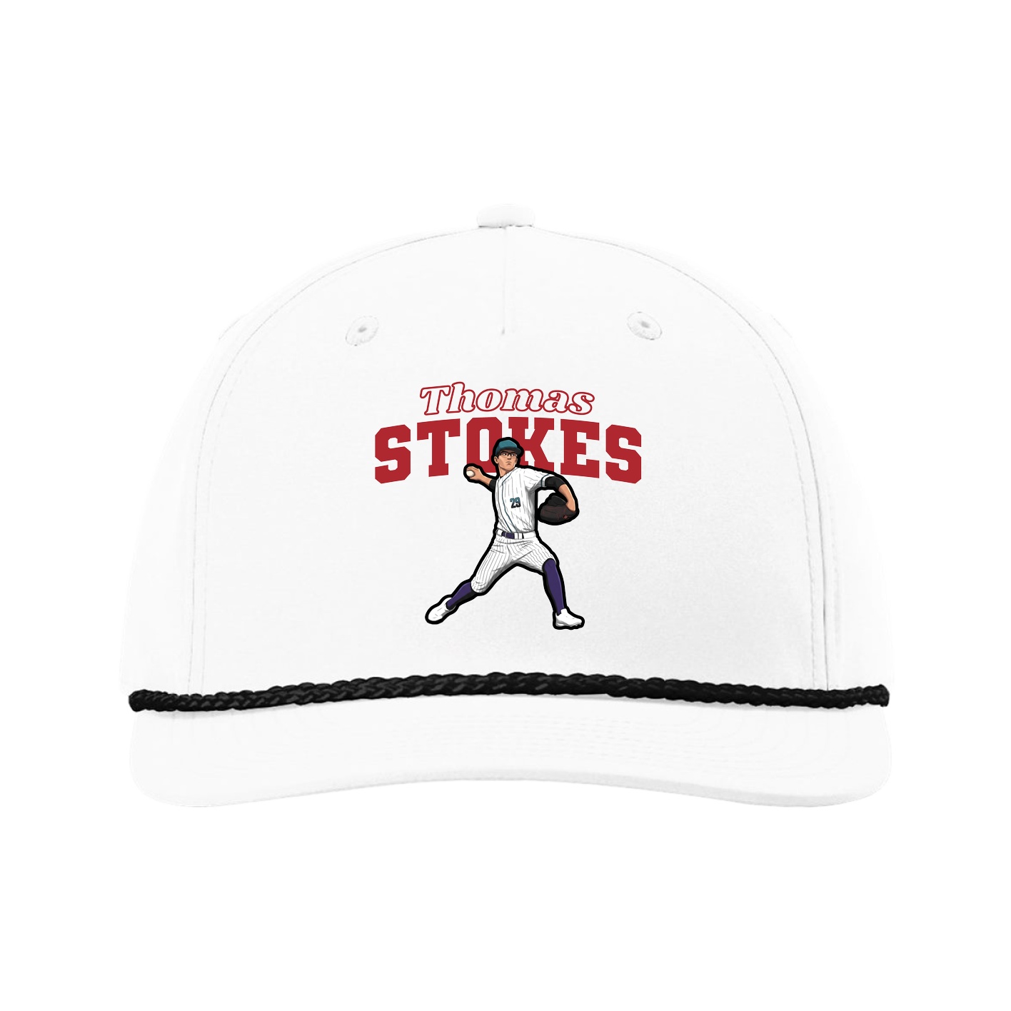 Five-Panel Classic Rope Cap — Name Arch in White