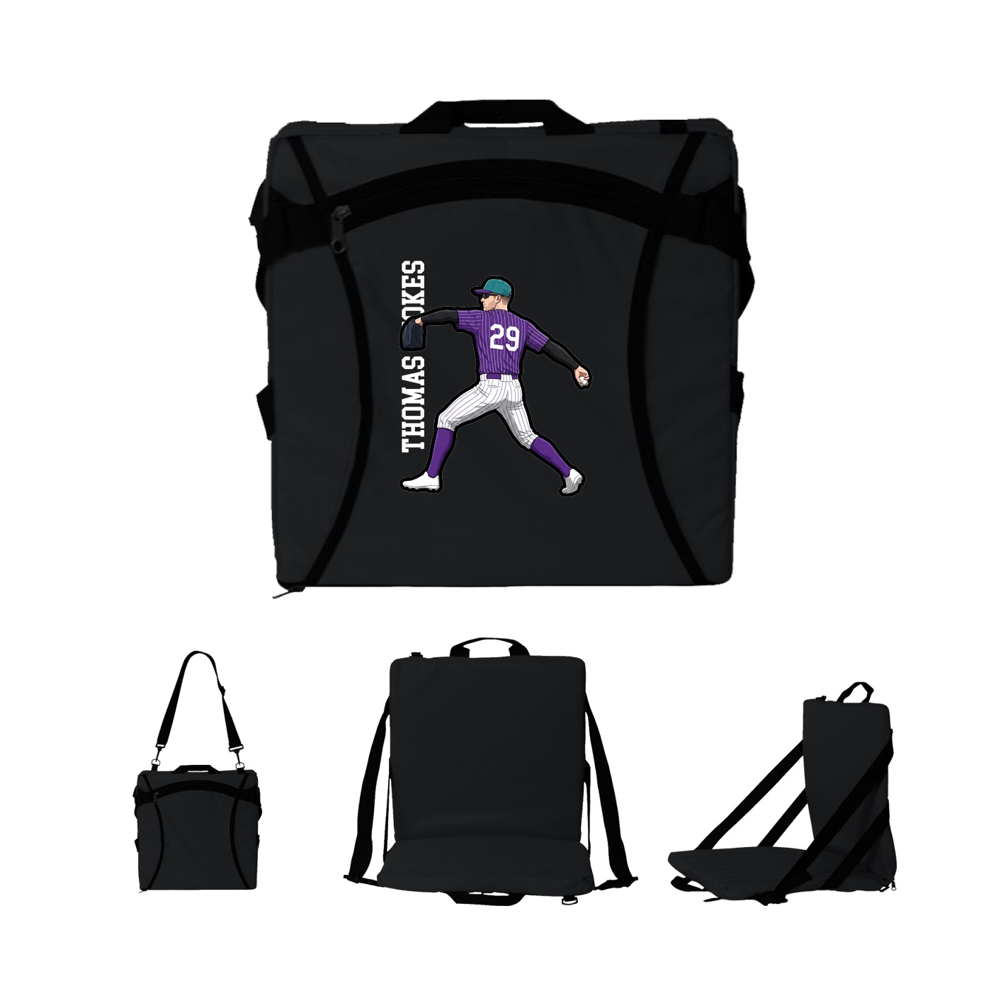 Folding Stadium Seat — Name Vertical in Black