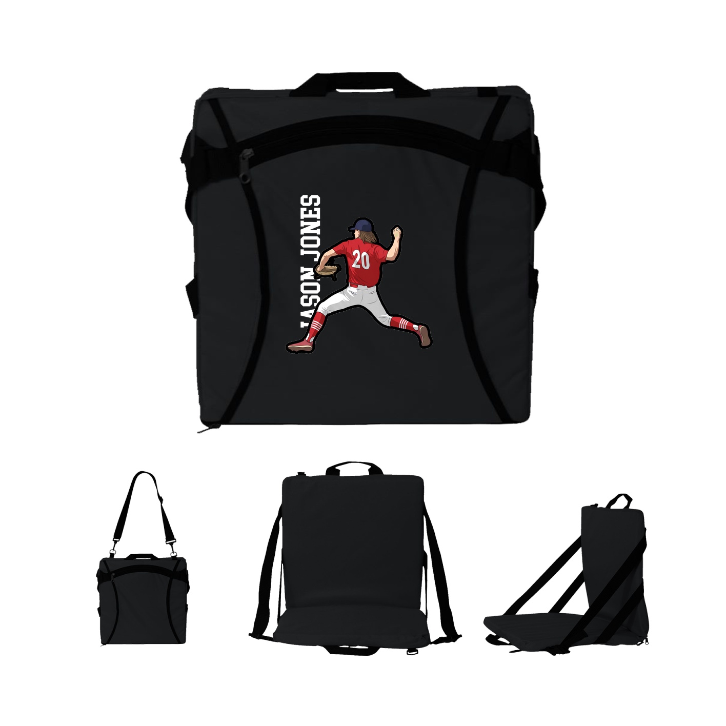 Folding Stadium Seat — Name Vertical in Black
