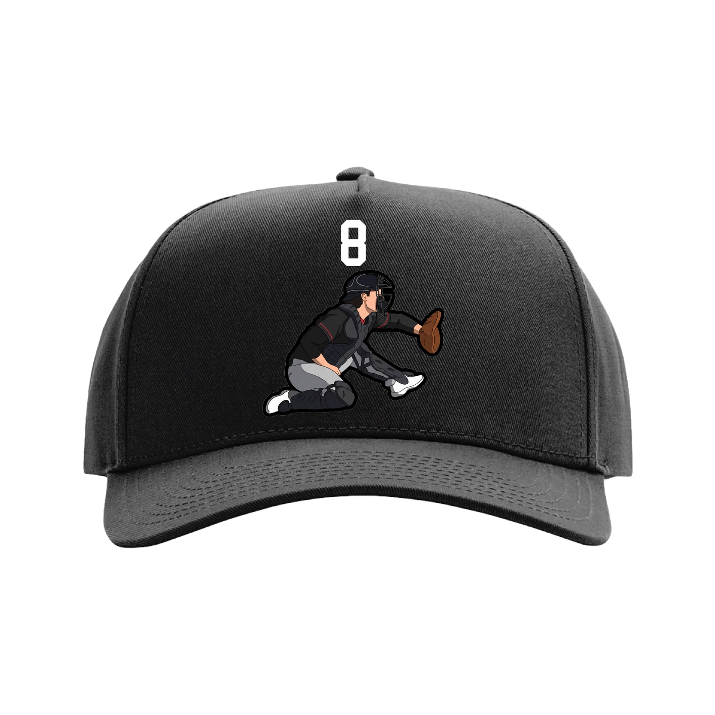 Full Fabric Five-Panel Champ Cap — Number Top in Black