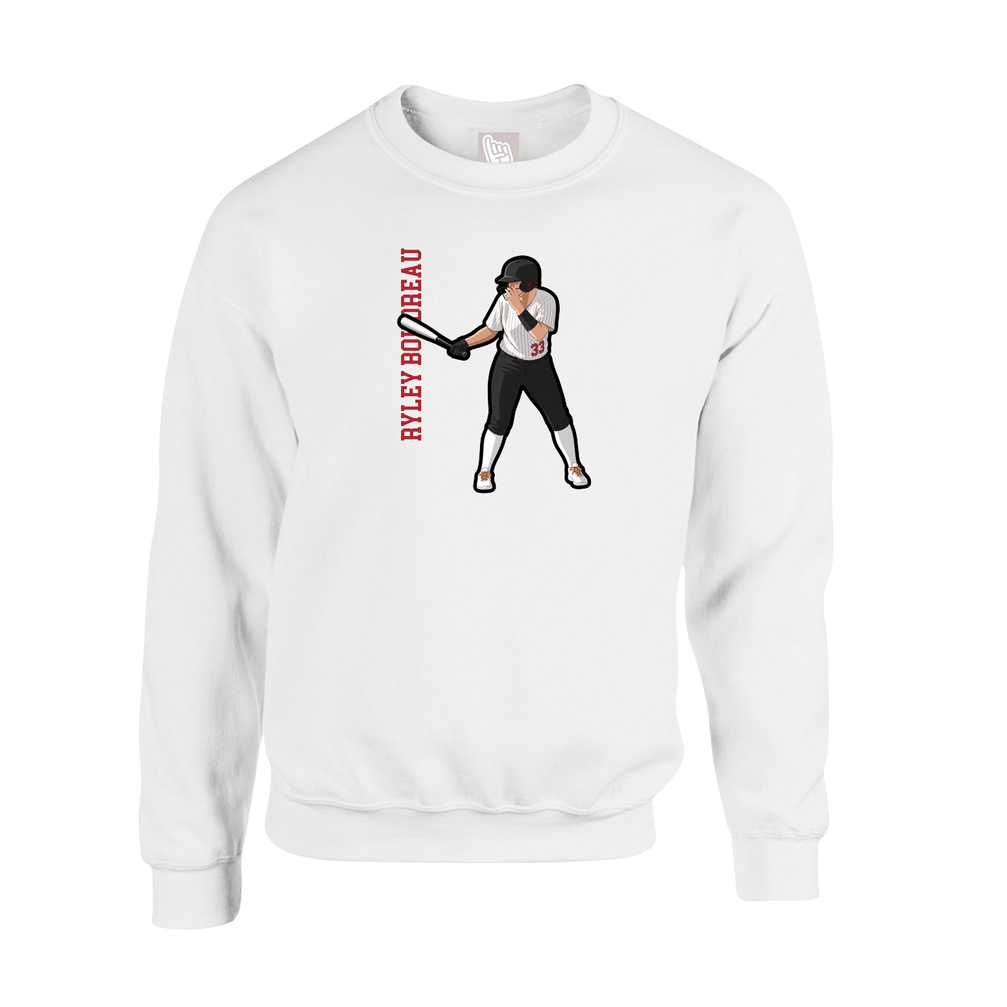 Fleece Crew — Name Vertical in White