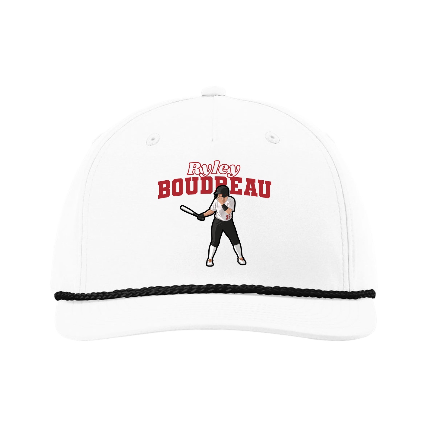 Five-Panel Classic Rope Cap — Name Arch in White