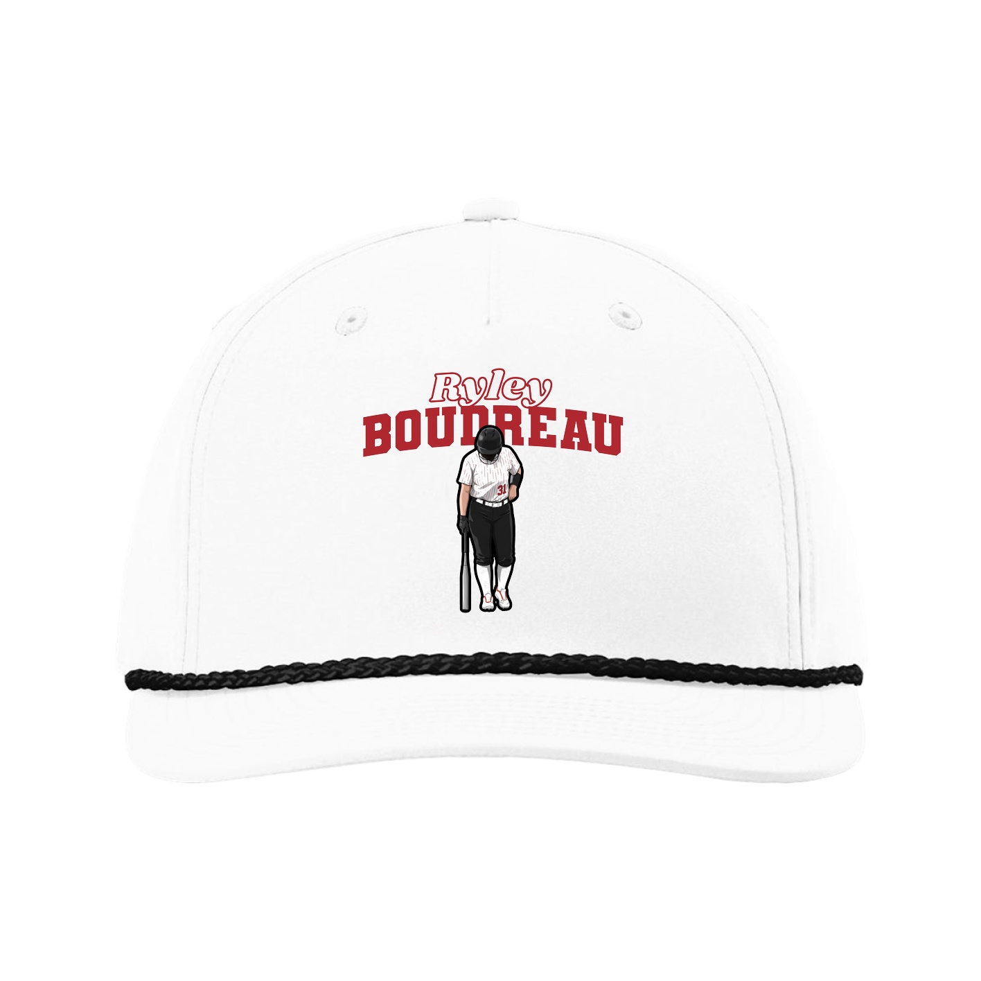 Five-Panel Classic Rope Cap — Name Arch in White