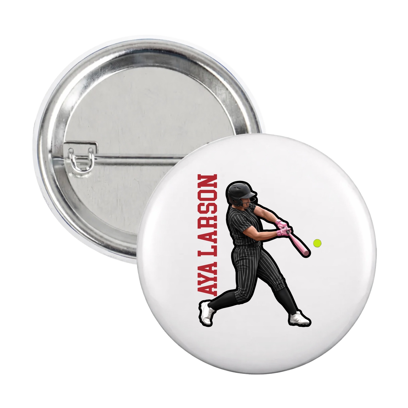 Game Day Button — Name Vertical in White
