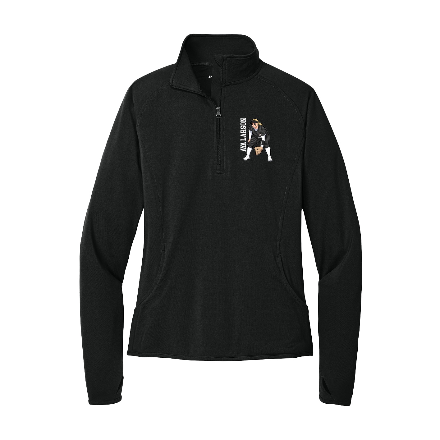 Women's Q-Zip Pullover — Name Vertical in Black