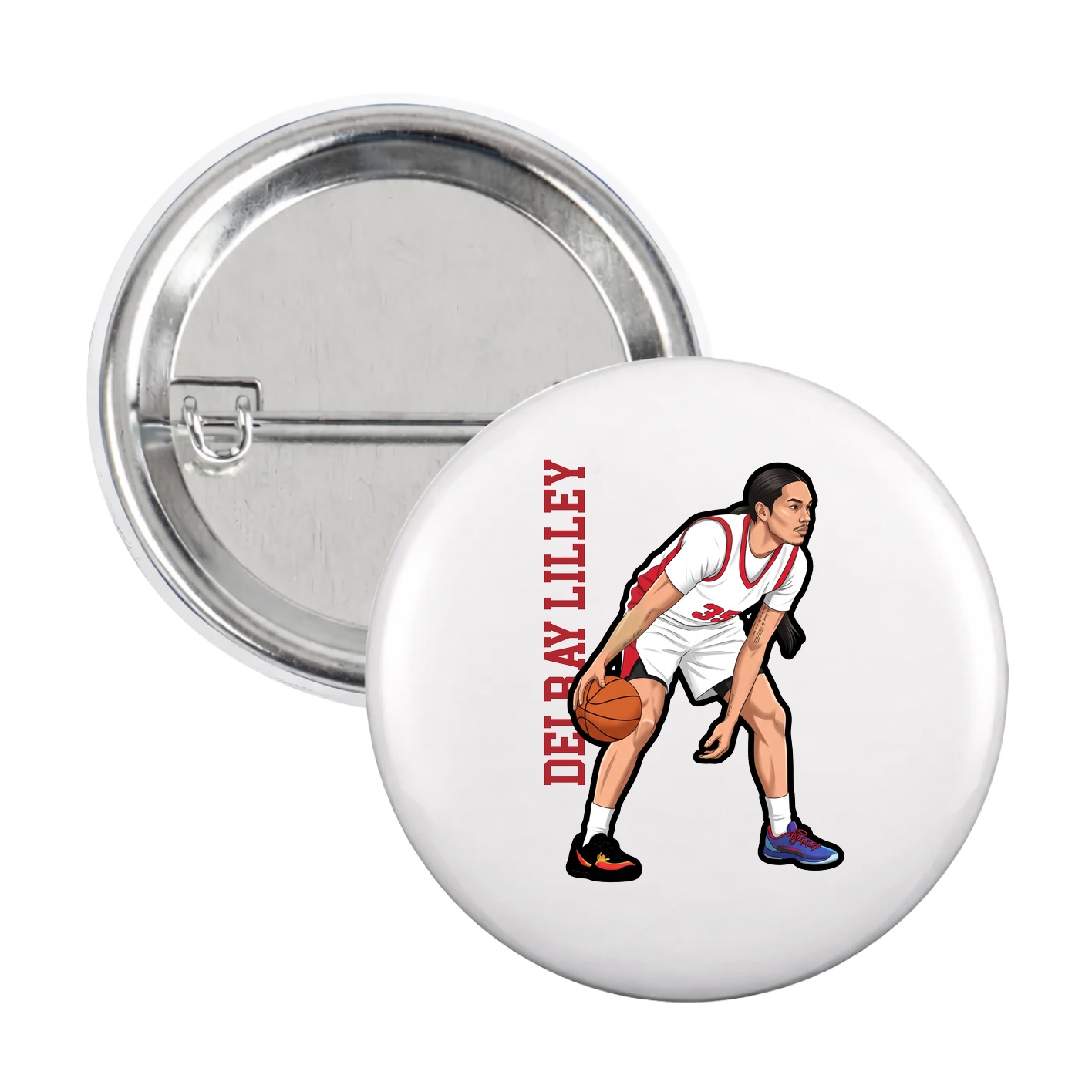 Game Day Button — Name Vertical in White