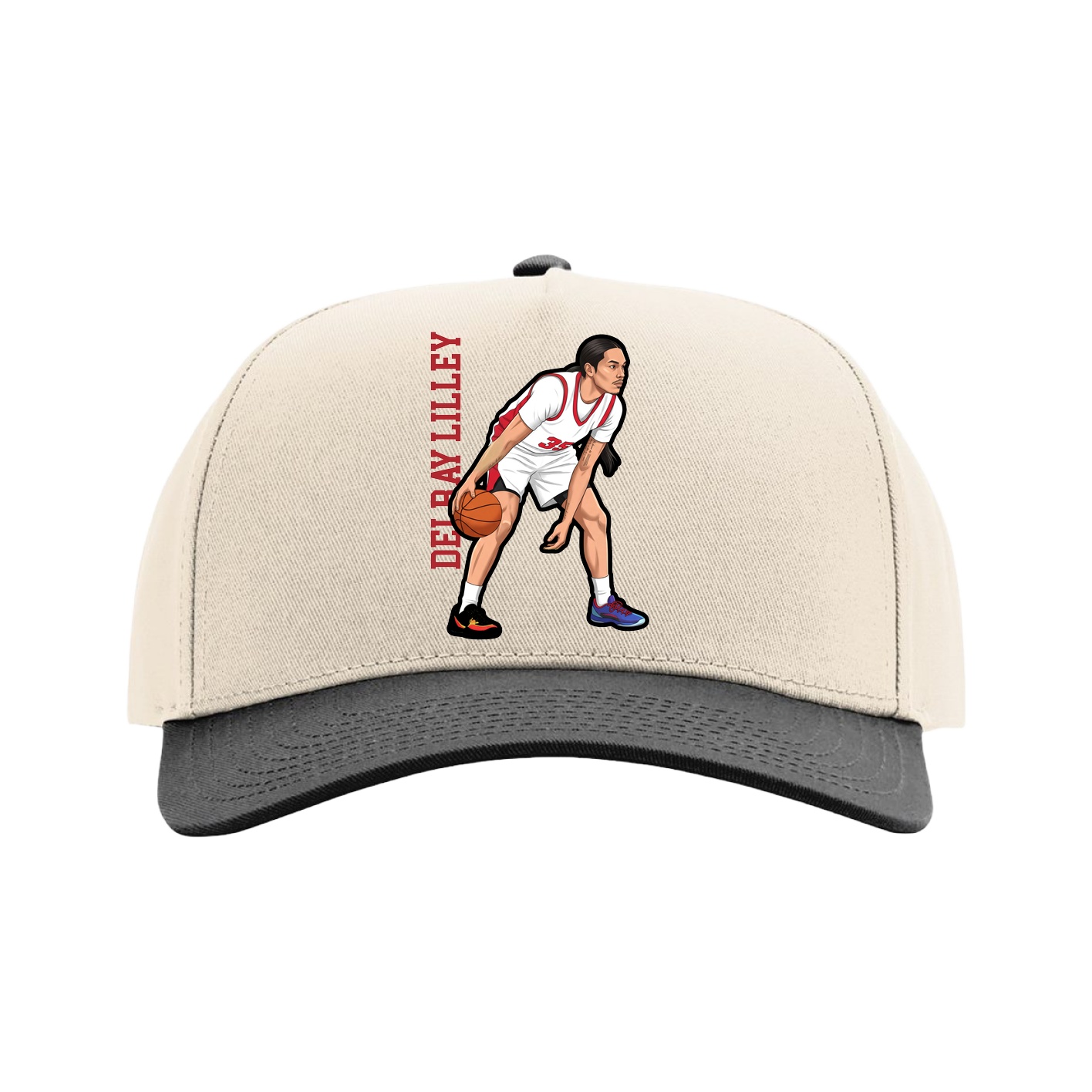 Full Fabric Five-Panel Champ Cap — Name Vertical in Cream/Black