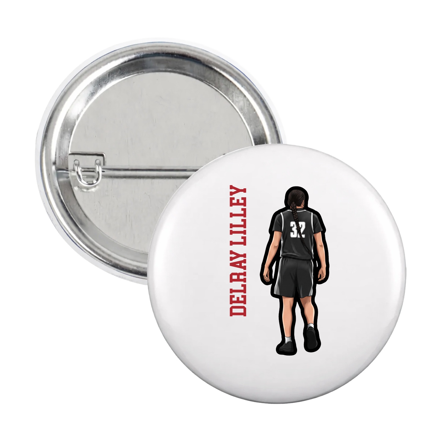 Game Day Button — Name Vertical in White