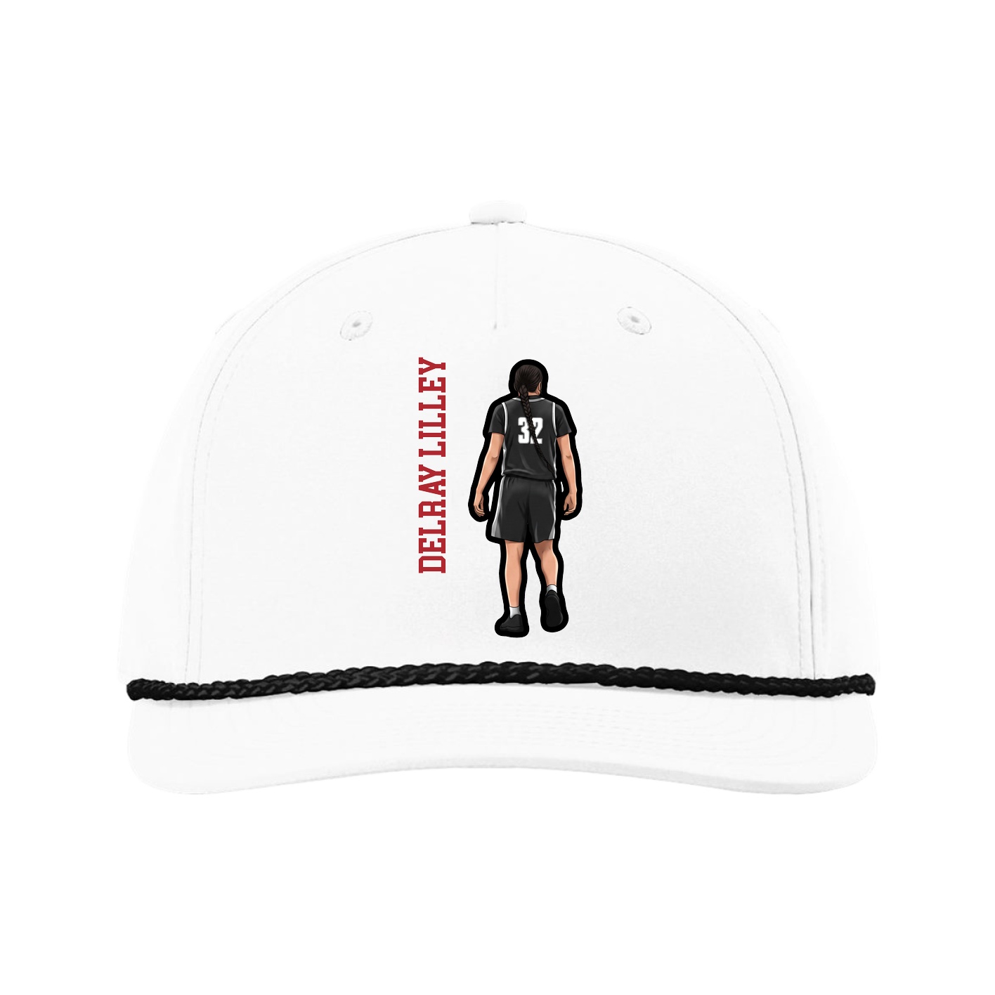 Five-Panel Classic Rope Cap — Name Vertical in White