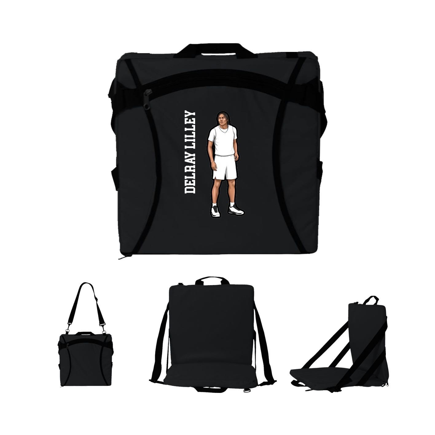 Folding Stadium Seat — Name Vertical in Black