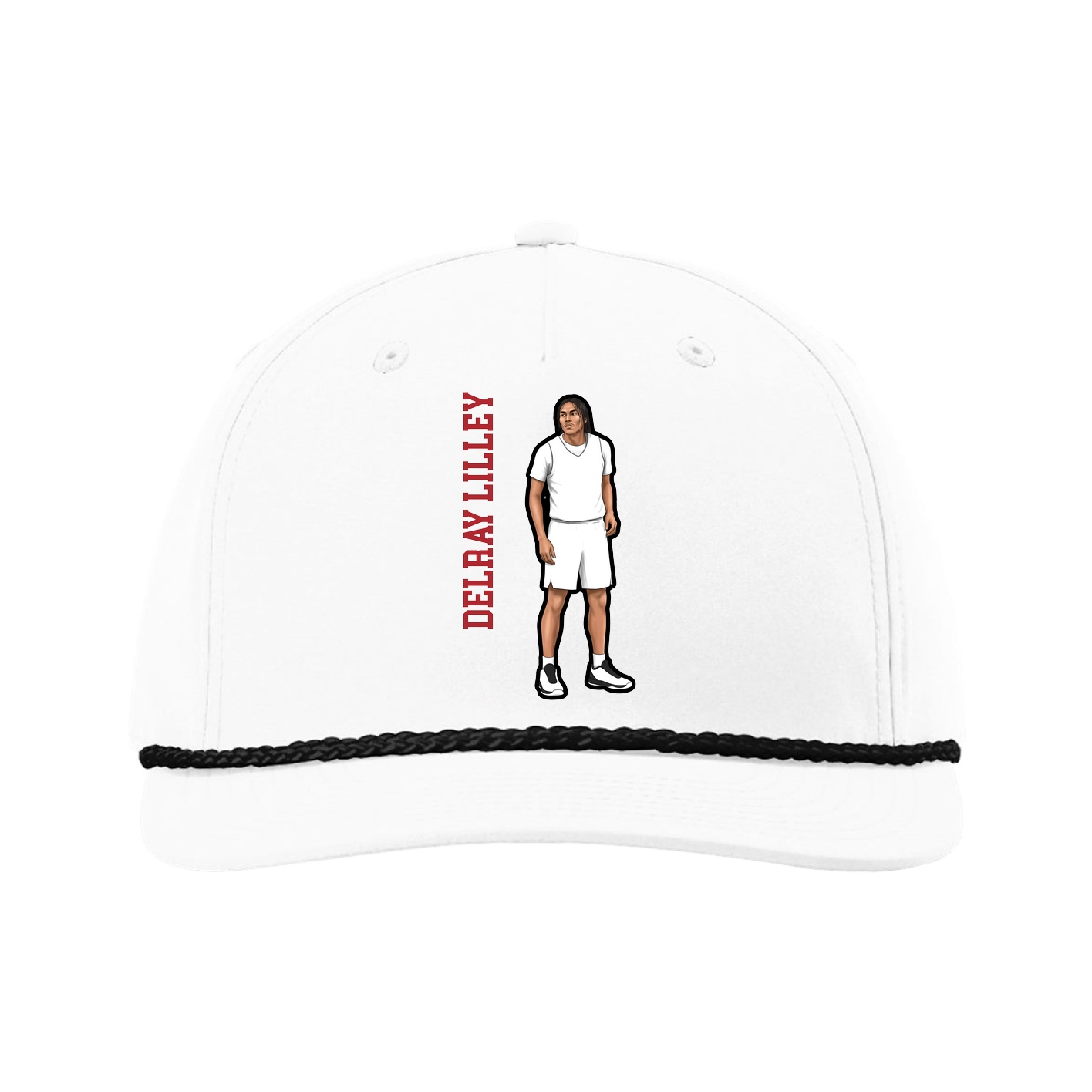 Five-Panel Classic Rope Cap — Name Vertical in White