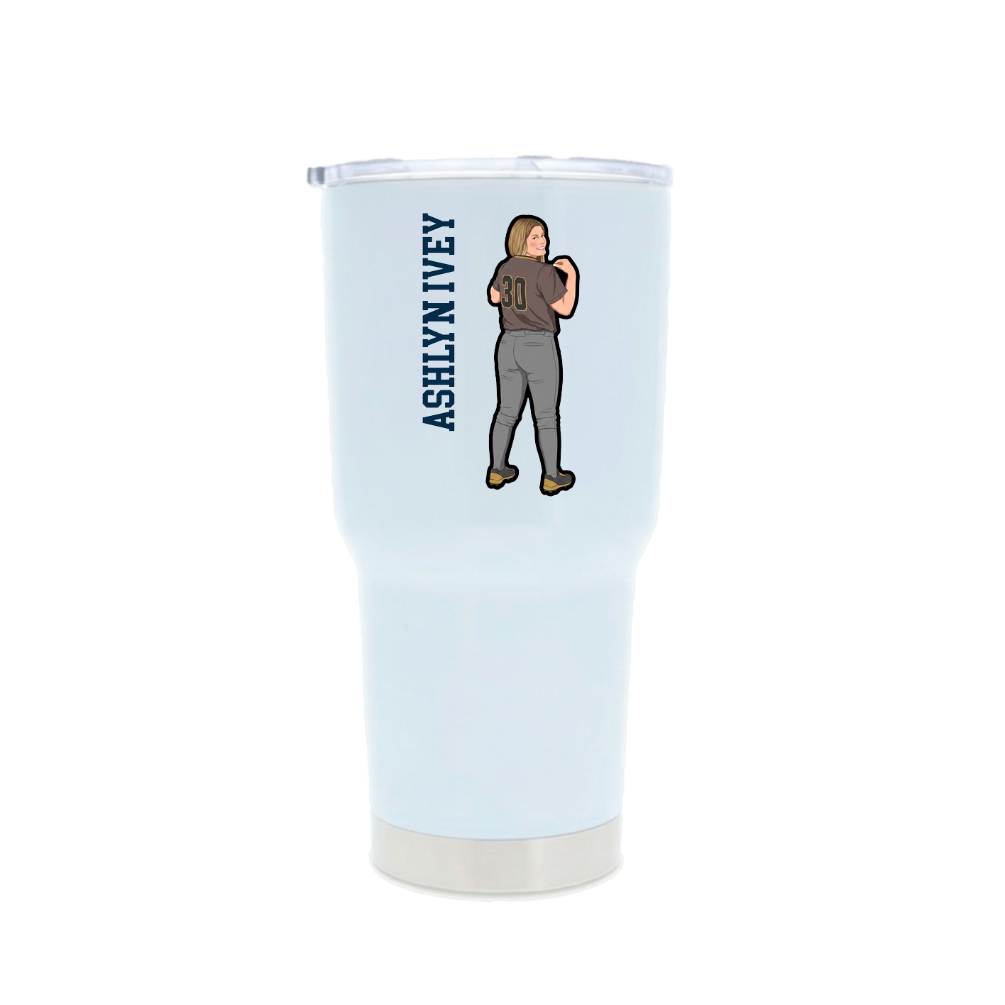 30oz Stainless Steel Tumbler — Name Vertical in White