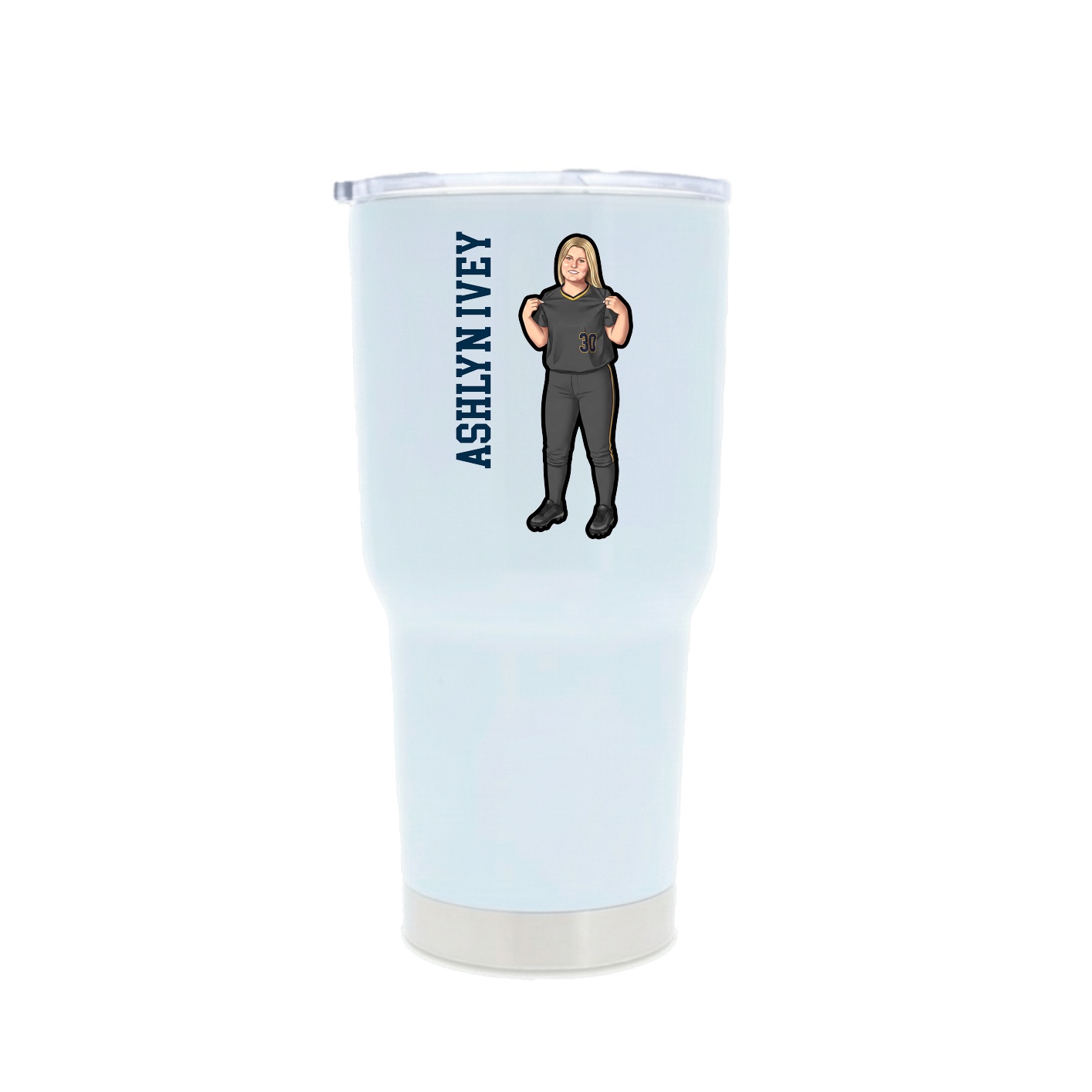 30oz Stainless Steel Tumbler — Name Vertical in White