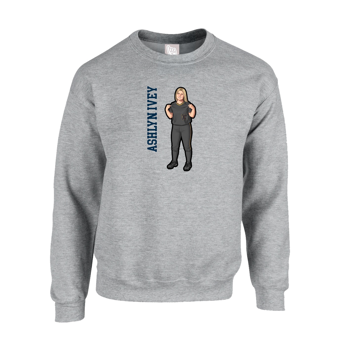 Fleece Crew — Name Vertical in Grey