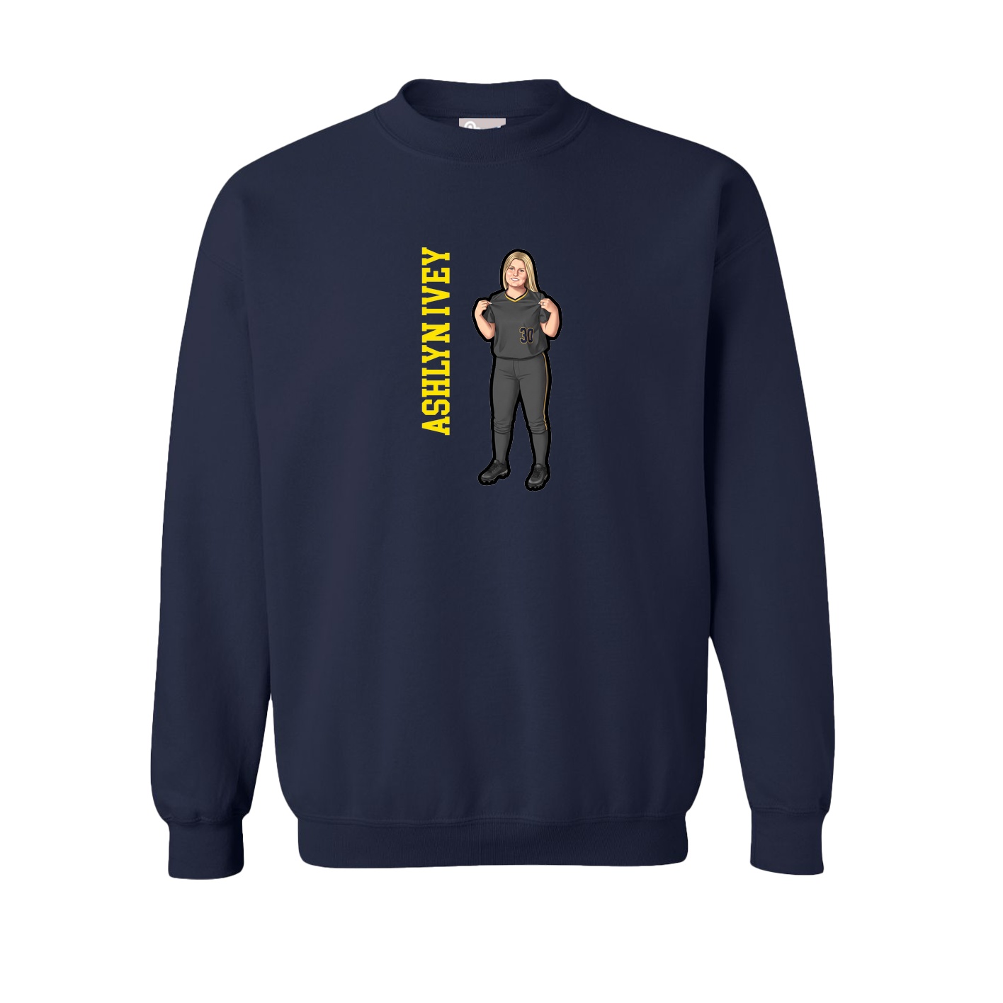 Fleece Crew — Name Vertical in Navy