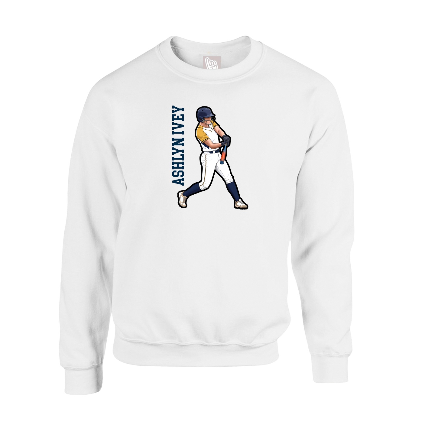 Fleece Crew — Name Vertical in White