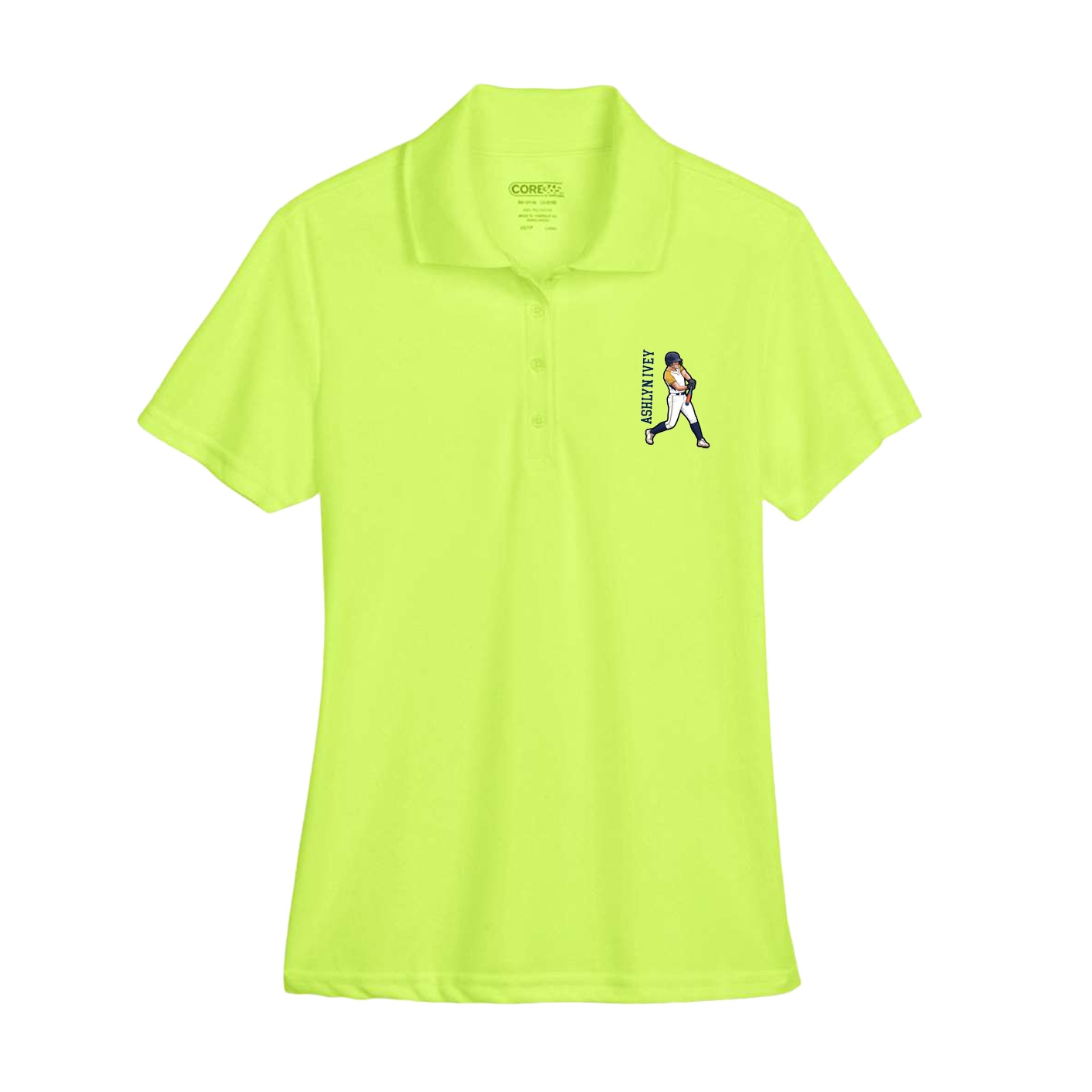 Womens Performance Polo — Name Vertical in Yellow