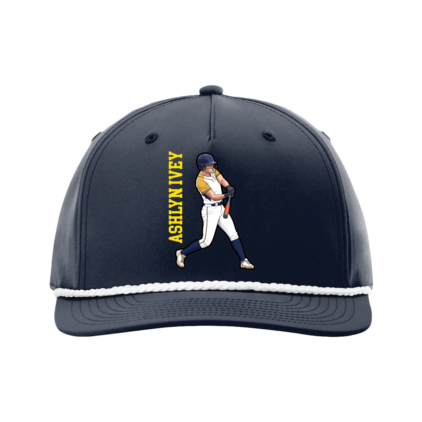 Five-Panel Classic Rope Cap — Name Vertical in Navy