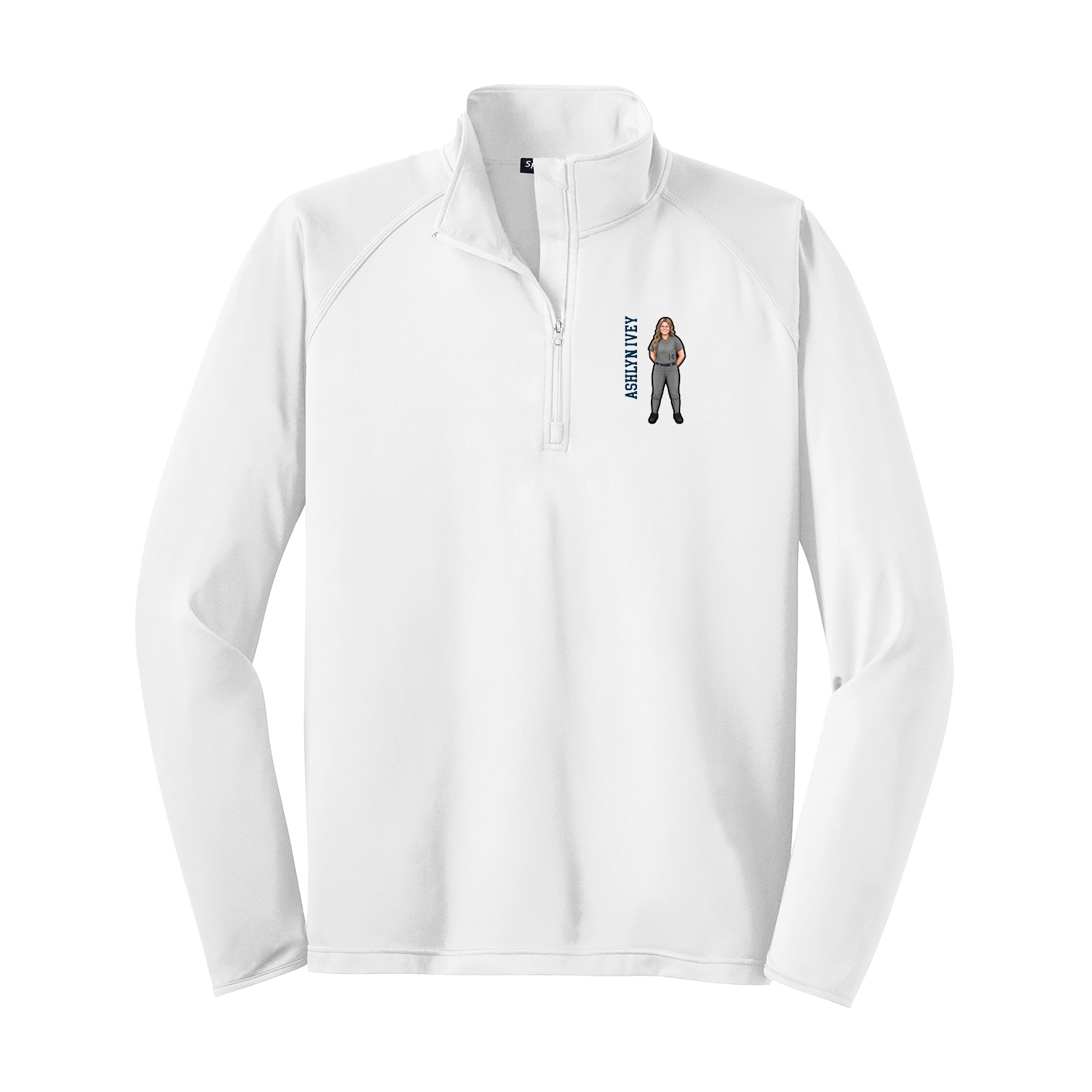Q-Zip Pullover — Name Vertical in White