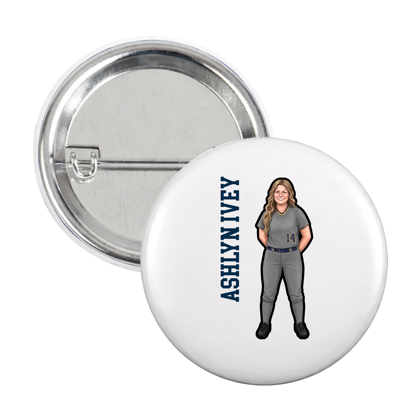 Game Day Button — Name Vertical in White
