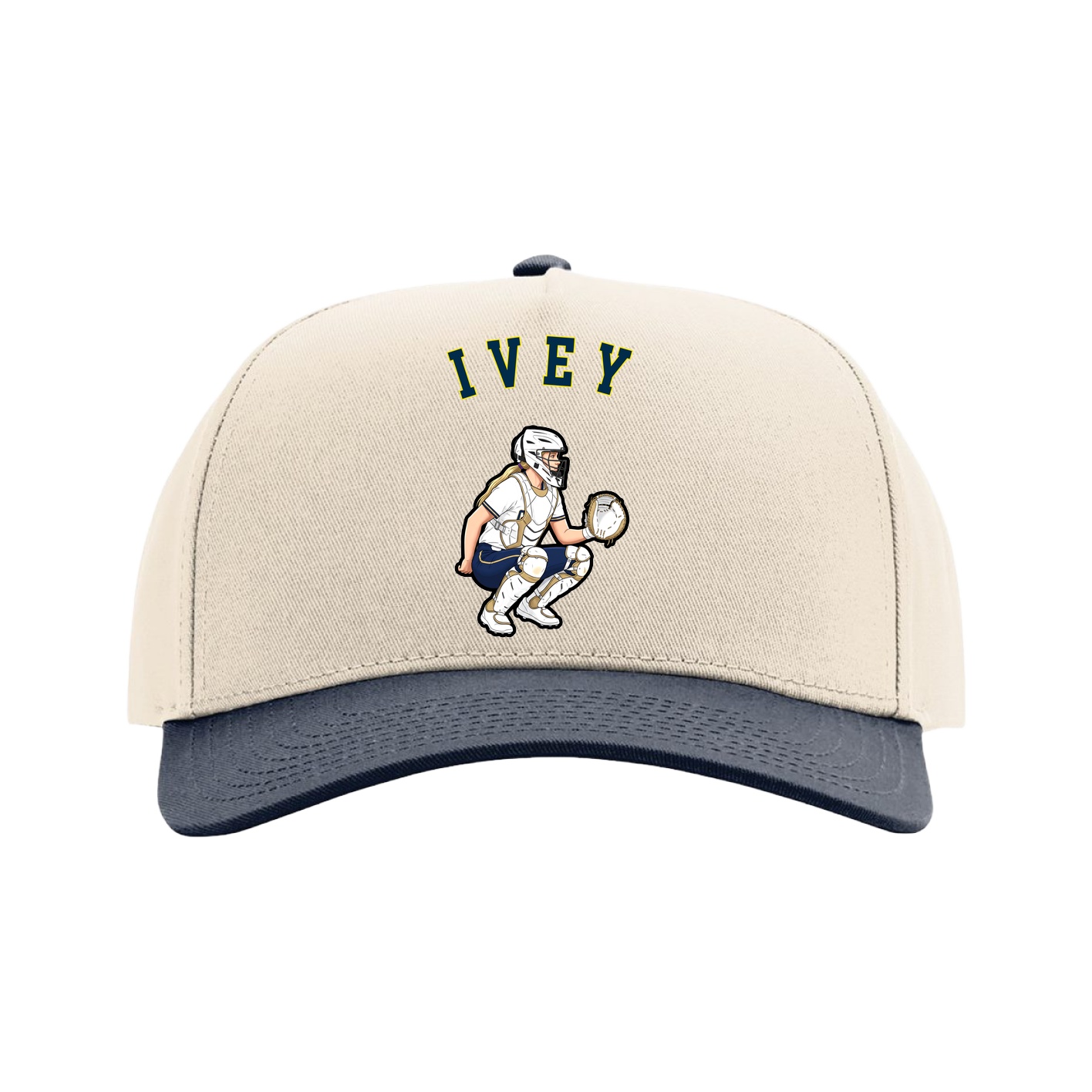 Full Fabric Five-Panel Champ Cap — Shirsey Arch in Cream/Navy
