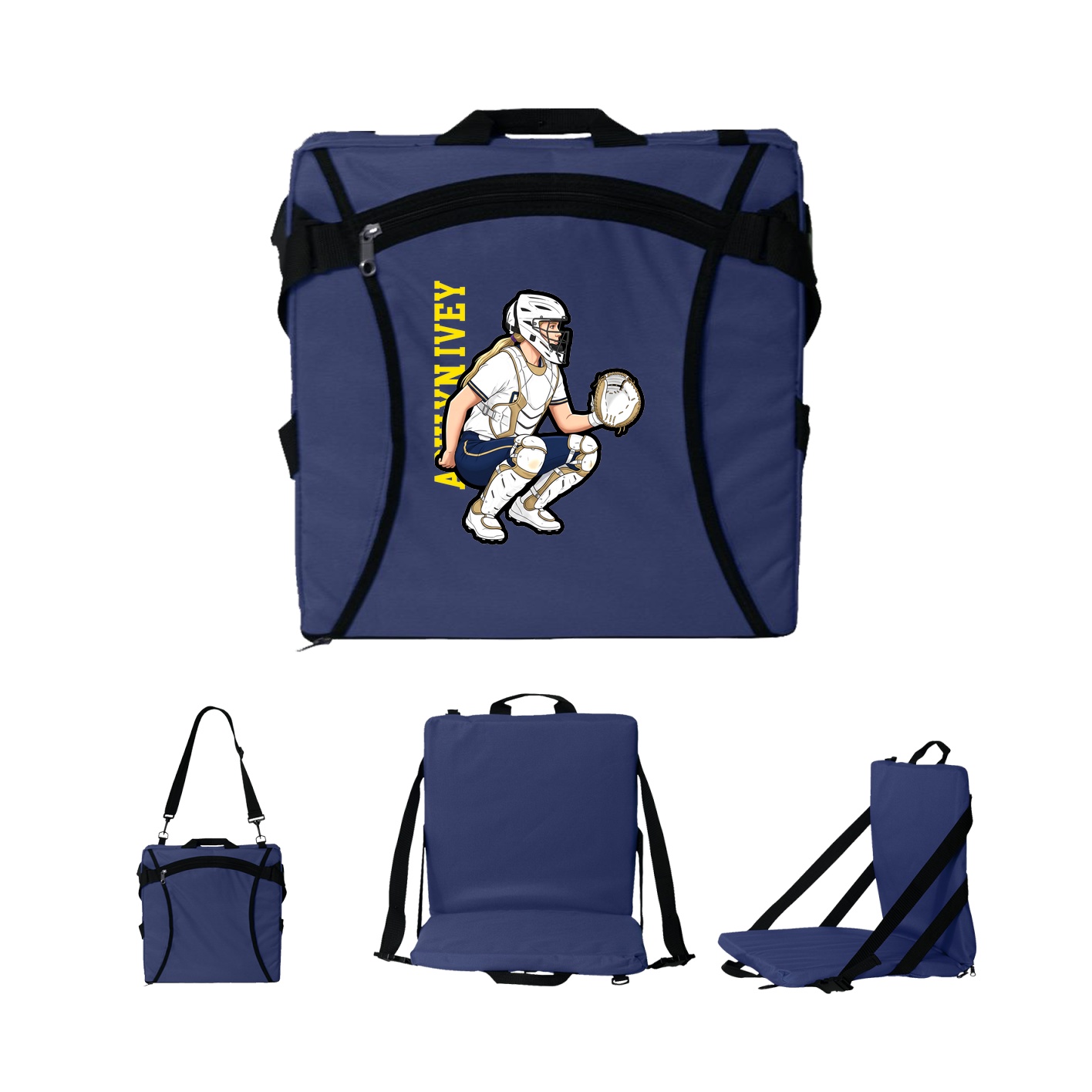 Folding Stadium Seat — Name Vertical in Navy
