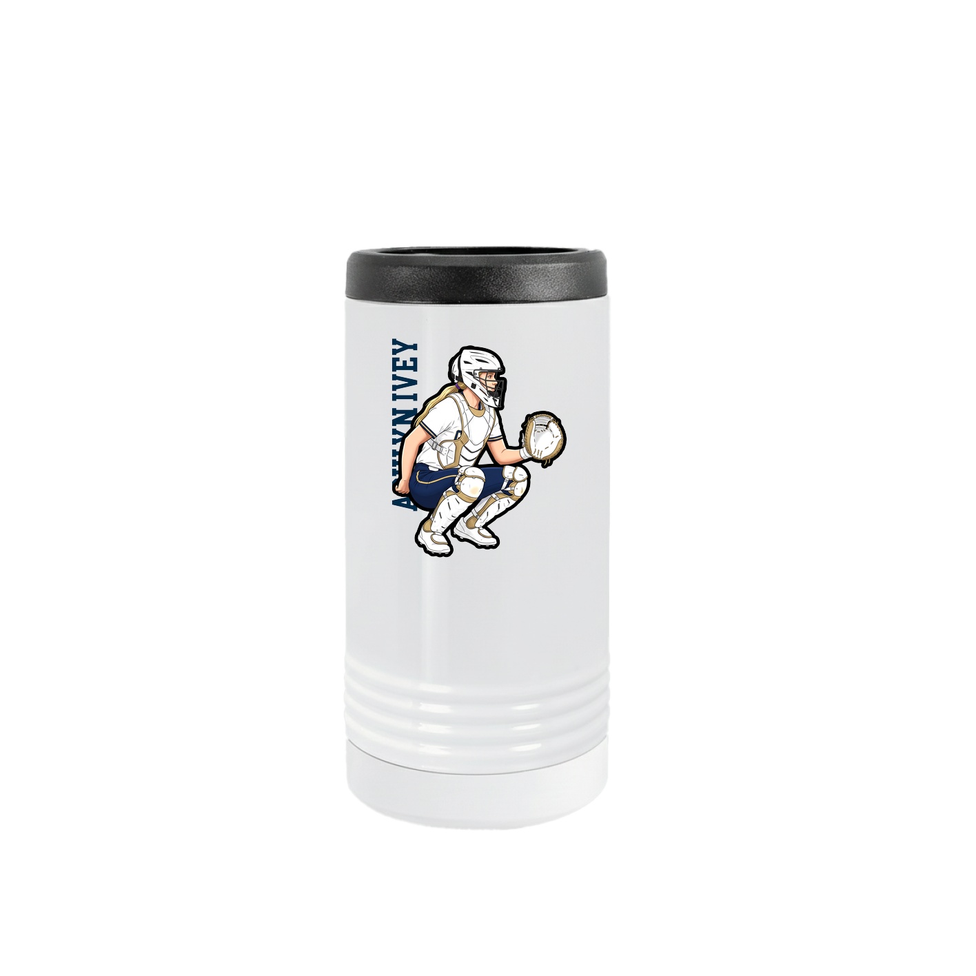 Slim Beverage Holder — Name Vertical in White