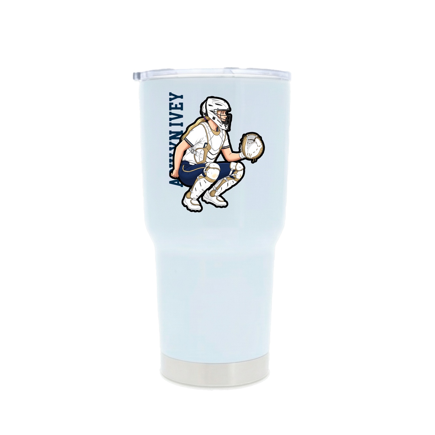 30oz Stainless Steel Tumbler — Name Vertical in White