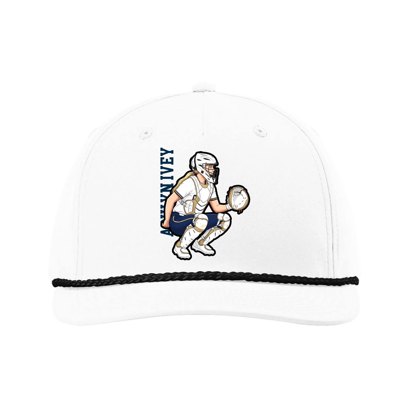 Five-Panel Classic Rope Cap — Name Vertical in White