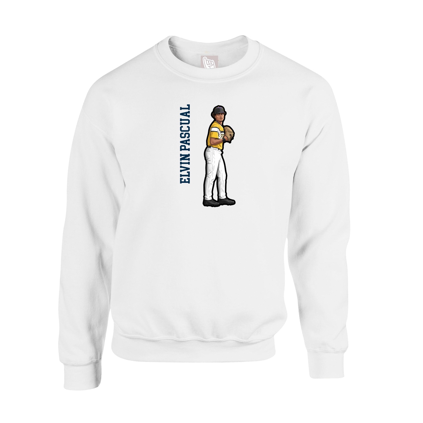 Fleece Crew — Name Vertical in White