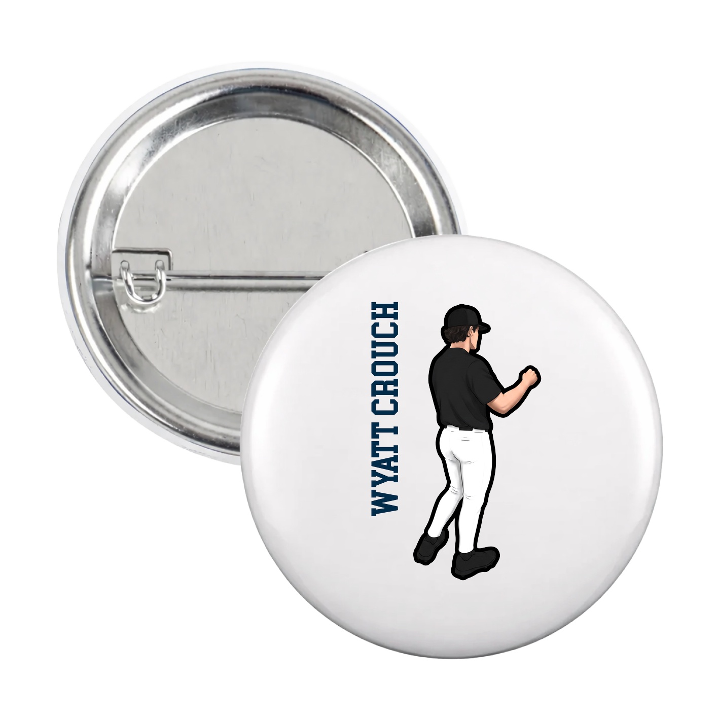Game Day Button — Name Vertical in White