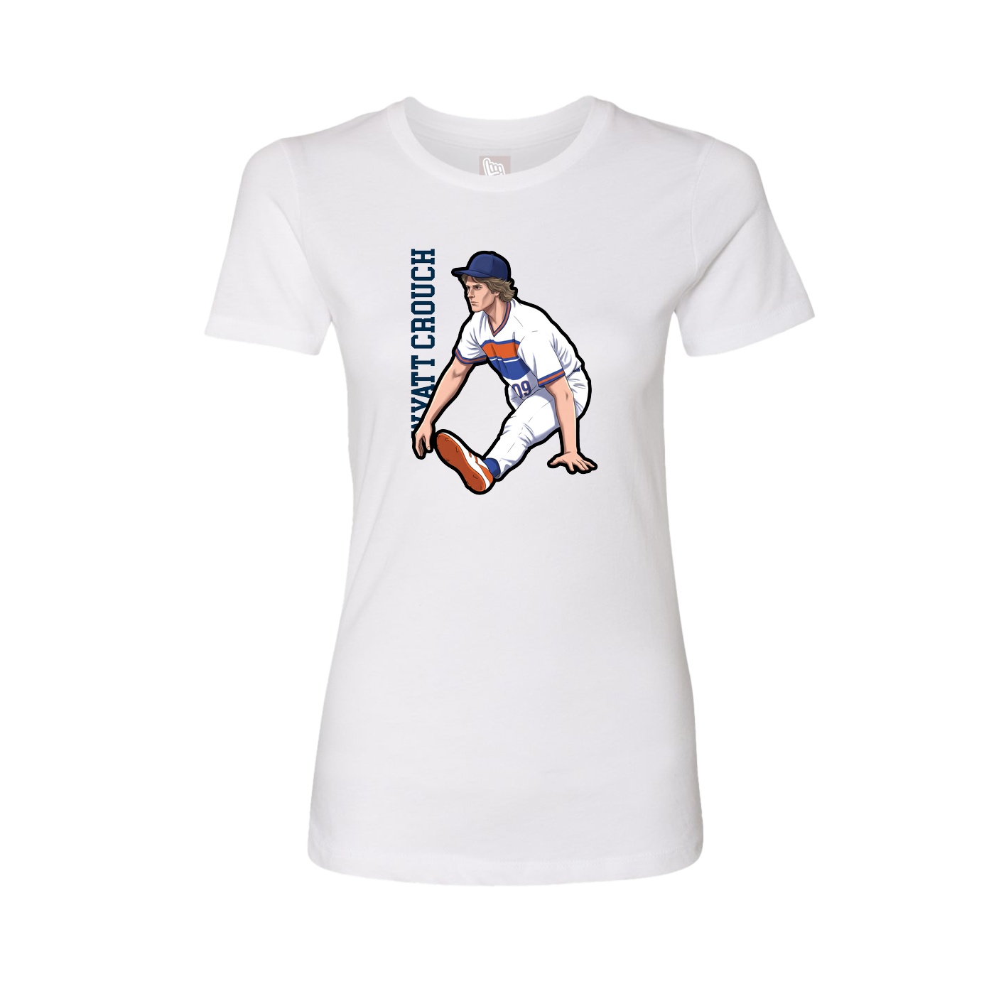 Fitted Women's Tee — Name Vertical in White