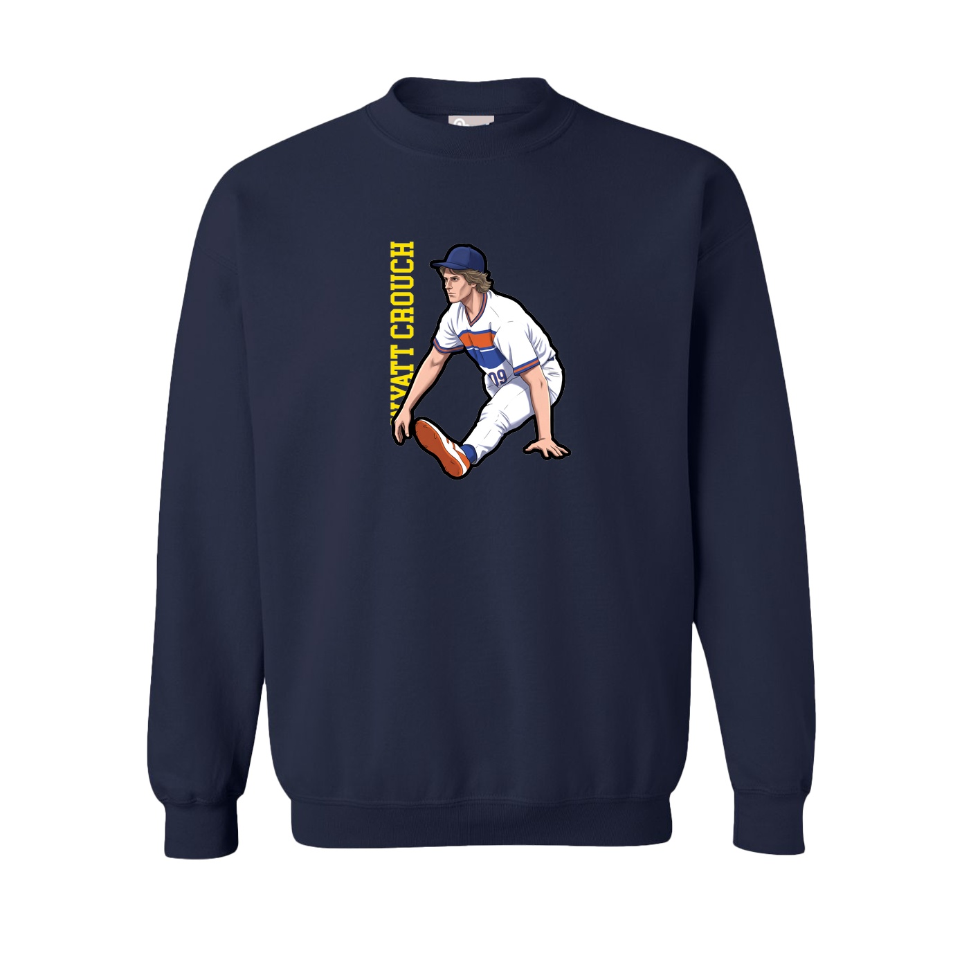 Fleece Crew — Name Vertical in Navy