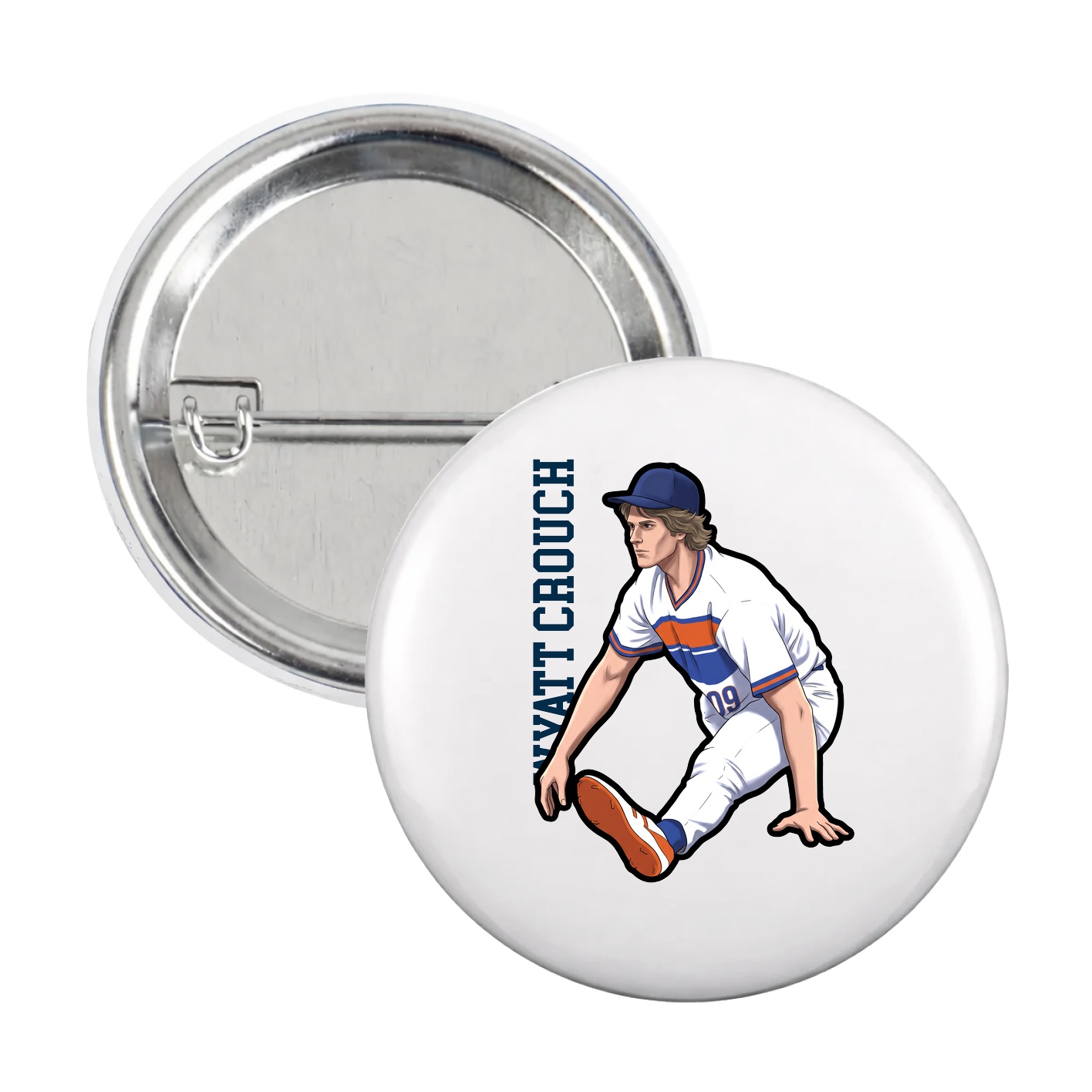 Game Day Button — Name Vertical in White