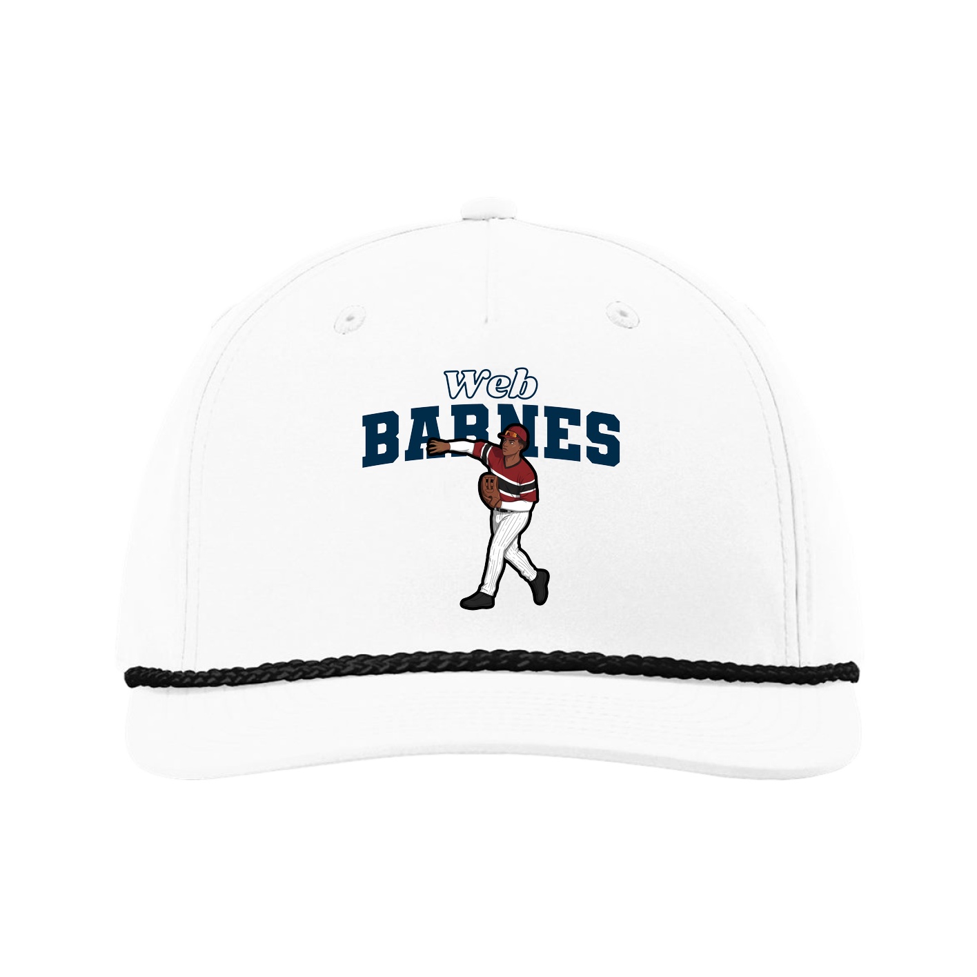 Five-Panel Classic Rope Cap — Name Arch in White