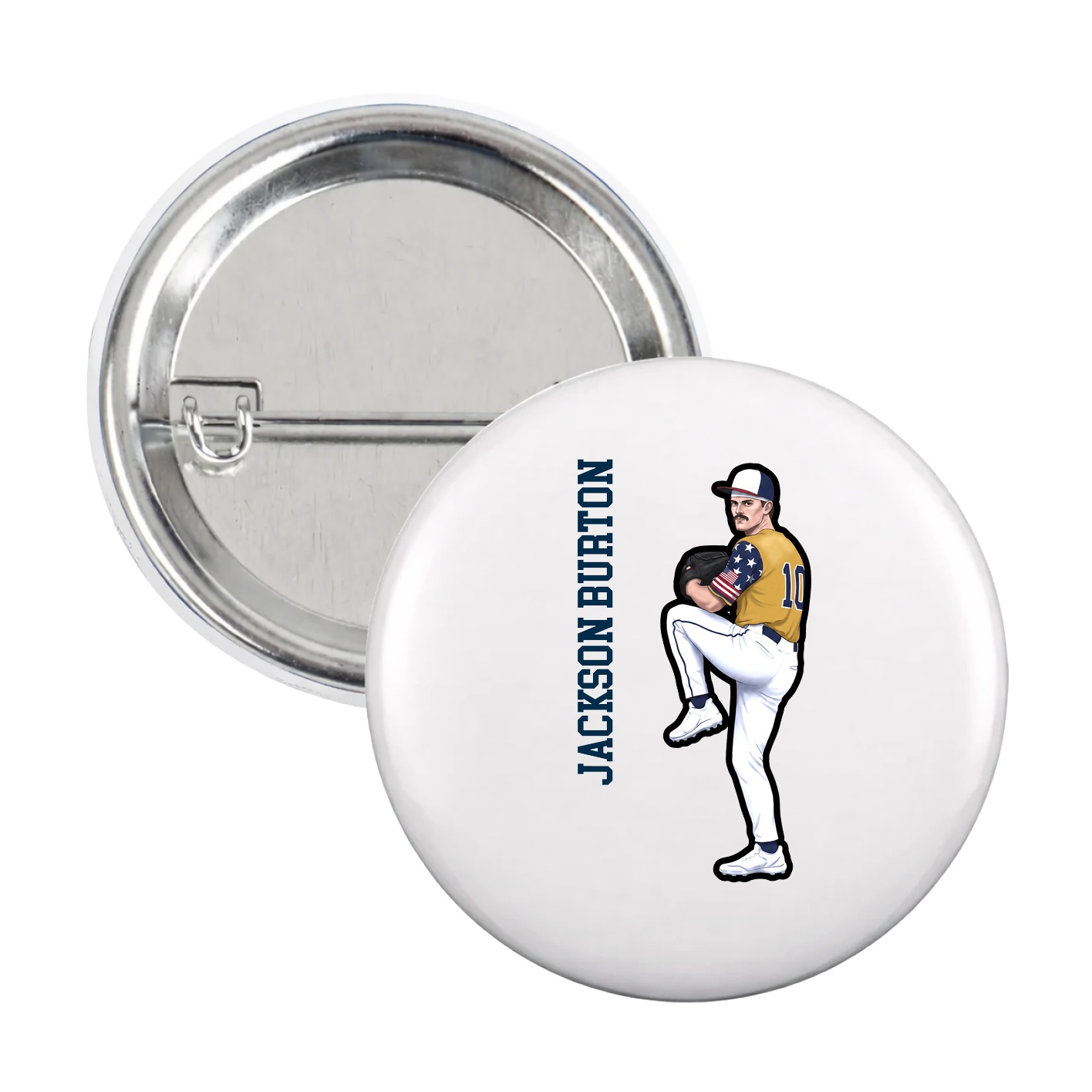Game Day Button — Name Vertical in White